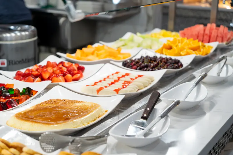 Fruit and Dessert Bar with Strawberries and Custard Cake